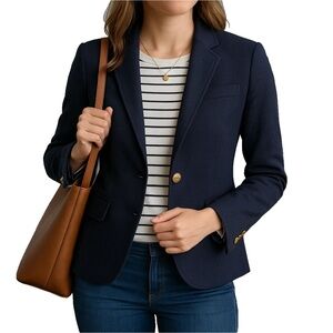 J.Crew Blazer Women’s Crewcut Navy Schoolboy Cut Wool Sz 4 Tall Embossed buttons